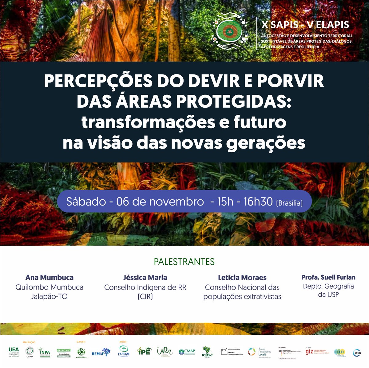 sapis_elapis's tweet image. Nosso próximo encontro será, às 15h (Brasília), na Mesa-redonda “ Percepções do devir e porvir das Áreas Protegidas: transformações e futuro na visão das novas gerações”. Fiquem atentos ao link para acesso!!🗓

📍Para acompanhar, acesse: doity.com.br/x-sapis/

#XSAPISVELAPIS