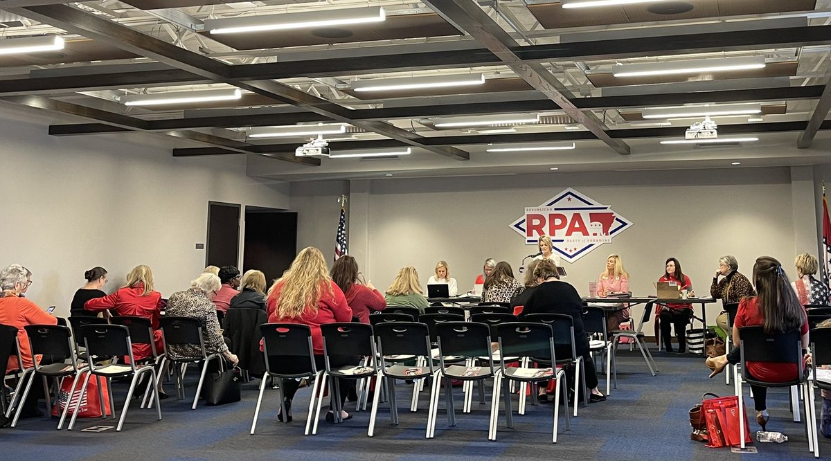 Rapert4Arkansas's tweet photo. Our team is at the #AFRW quarterly meeting today in Little Rock. The women of the @argop are why we are the majority party in this state and have been able to elect #arleg members who have lowered taxes, increased election security & make us the most #ProLife state. #arpx https://t.co/dTimONUOPe