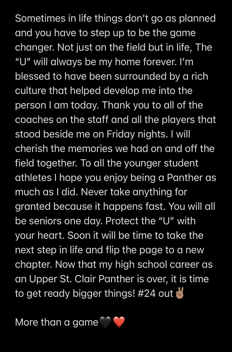 EthanMHiester's tweet photo. Thank you Upper St Clair❤️ I couldn’t be more honored to be a Panther! 

#24 out✌🏽 https://t.co/0kZbymWeC9