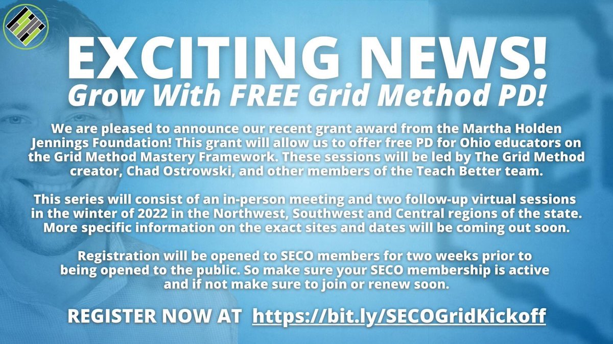 We are pleased to announce our recent grant award from the Martha Holden Jennings Foundation! Sessions will be led by @Chad Ostrowski and other members of the Teach Better team. Register now for the event on 11/8! buff.ly/3bqf1Gw