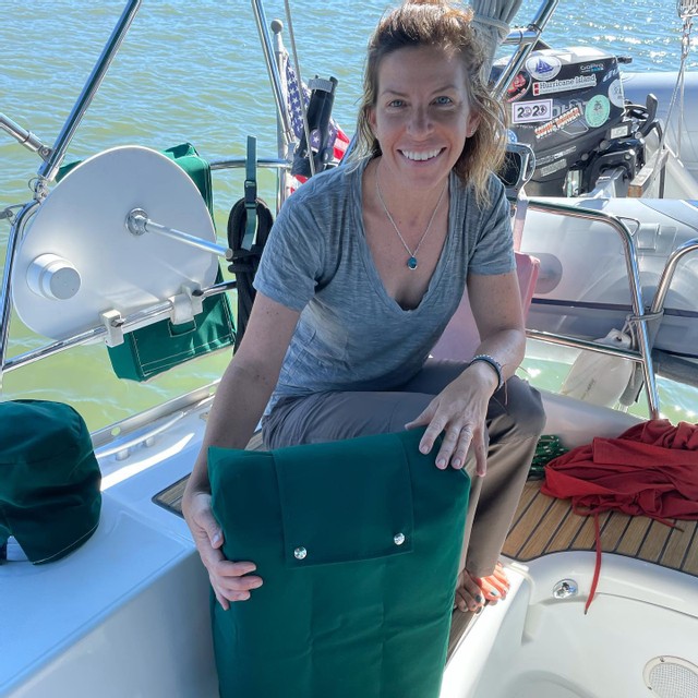 sailrite's tweet photo. You get creative with your sewing space when you live the #boatlife! Jo has been sewing with her #ultrafeed LS-1 for a decade! https://t.co/AZsqZBv0pT