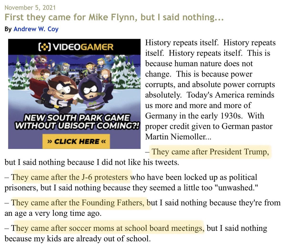 jimstewartson's tweet photo. OMG.
“They came after Christian white heterosexual men, but I am not a Christian white heterosexual man, so I said nothing.”

Seriously, @GoJackFlynn1 this is the cuck-iest, simp-iest, whiniest shit I have ever seen. How do you look in the mirror?
#ArrestAllFlynns https://t.co/KUHgrux2qd