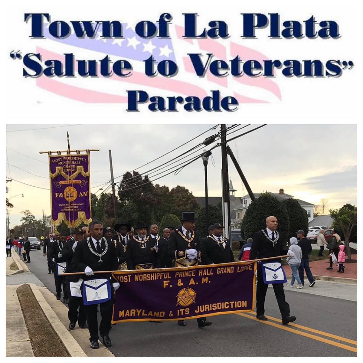 STKendall153's tweet photo. Join the Brothers of #STK153 as we, once again, welcome the entire Prince Hall Jurisdiction of Maryland to our backyard for the annual “Salute To Veterans” Parade.

Sun 11/7 @ 1p

ROUTE: From the Charles County Government Building to the La Plata Town Hall, via La Grange Avenue https://t.co/7cSISxHLYX