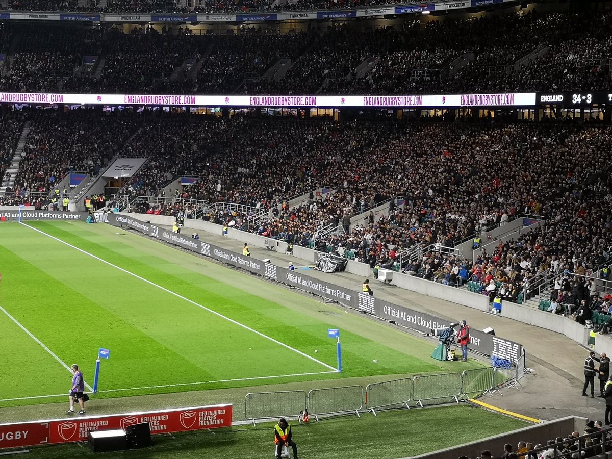 sallyeaves's tweet photo. The #fans are back! Live from #ENGvTGA at @Twickenhamstad awesome match, company &amp; tech!

#welcomebackfans #IBMrugby 
#England #sport #AI #Cloud #innovation #data #goodnews #SaturdayThoughts @IBMUKI @IBMservers #IBM #experience #CX #automation #technology https://t.co/xSQBpkPsdS