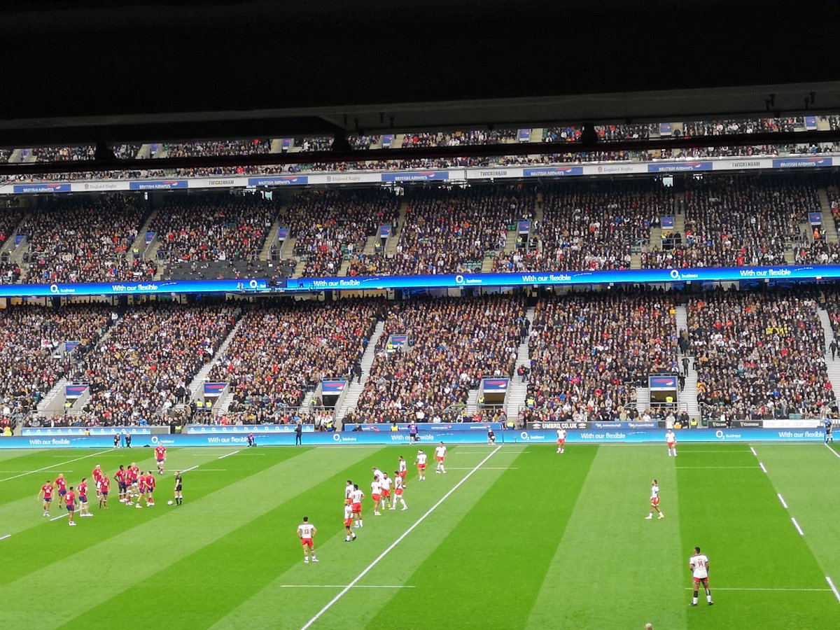 sallyeaves's tweet photo. The #fans are back! Live from #ENGvTGA at @Twickenhamstad awesome match, company &amp; tech!

#welcomebackfans #IBMrugby 
#England #sport #AI #Cloud #innovation #data #goodnews #SaturdayThoughts @IBMUKI @IBMservers #IBM #experience #CX #automation #technology https://t.co/xSQBpkPsdS