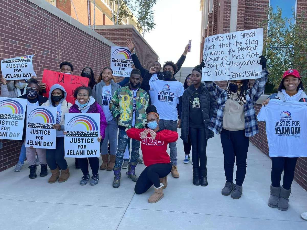 Our President and Vice-President with all black student leaders from surrounding Illinois University’s. They all were peacefully protesting at ISU to get justice for Jelani Day. 
#WhatHappenedToJelaniDay 
#justiceforjelaniday