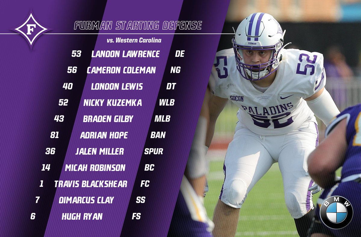 PaladinFootball's tweet photo. Today's Furman Starting Defense https://t.co/jxtghVuDrm