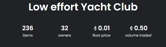 LowEffortYC's tweet photo. WE HIT 0.50 ETH VOLUME!
ALSO 200 DISCORD MEMBERS!
https://t.co/ugWjq3GtkZ
#LEYC https://t.co/N3eUWqakeR
