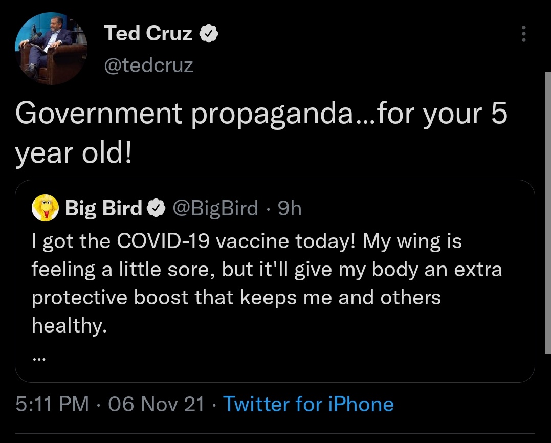 NumbersMuncher's tweet image. They&apos;re actually going after... Big Bird for promoting the COVID vaccine?

Imagine being triggered by a fictional character promoting a vaccine that has already saved countless lives.