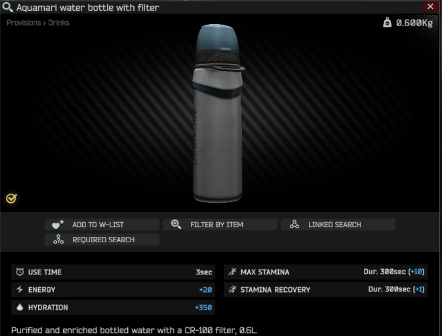 Philbotv's tweet photo. Since when did Aquamari become a bottle of SJ6?

10k on the flea market and you only neeed to use 1/150 to make it work!

Easy extra stamina!

#EscapeFromTarkov https://t.co/tQVIb3LV3v