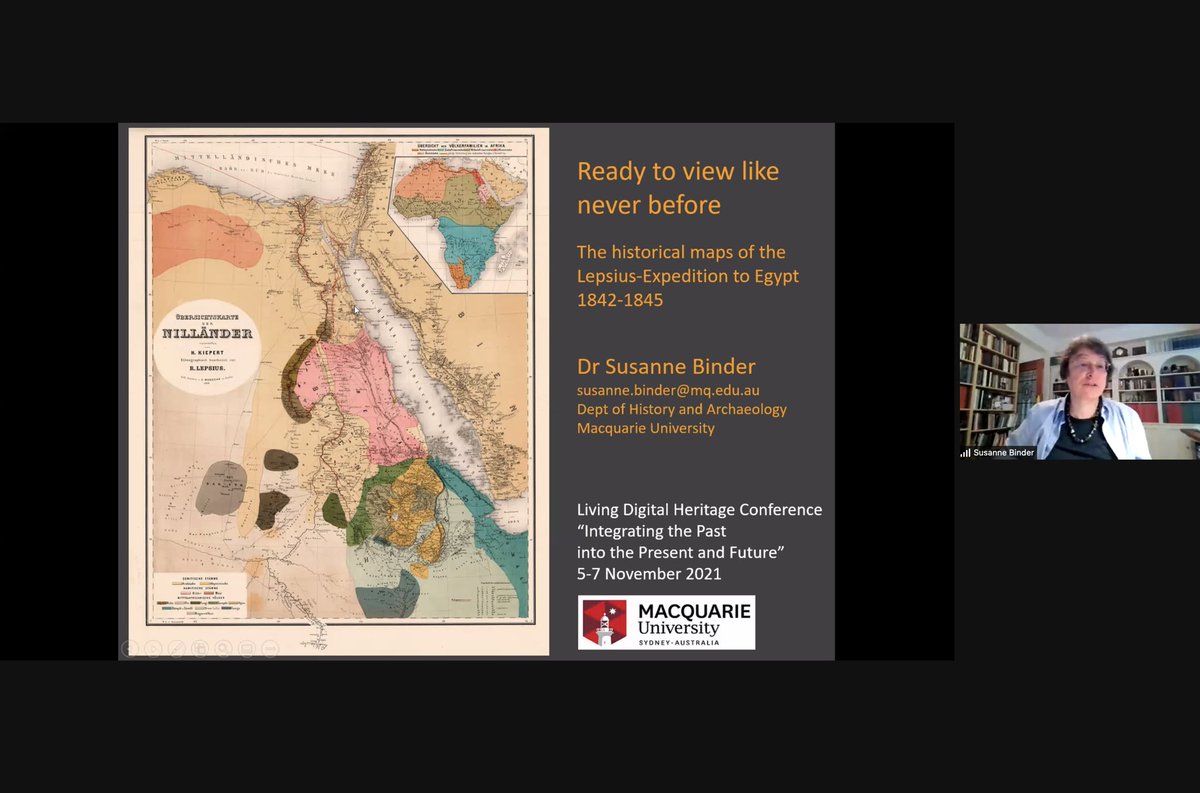 cachemq's tweet photo. Next up, “Ready to view like never before: The historical maps of the #Lepsius Expedition to #Egypt 1842-1845”, by S.Binder (@cachemq @mq_dha).

CACHE LDH Conference Day 3 Paper 2 #ldh2021 #DigitalHeritage #CulturalHeritage #HistoricalMaps #DigitalMaps #Heritage #ArchivalResearch https://t.co/kyVfBPFGmH
