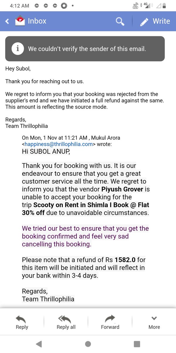 subolanup's tweet photo. @thrillophilia What about refund for services not provided ? https://t.co/ZqzTwx9B3V