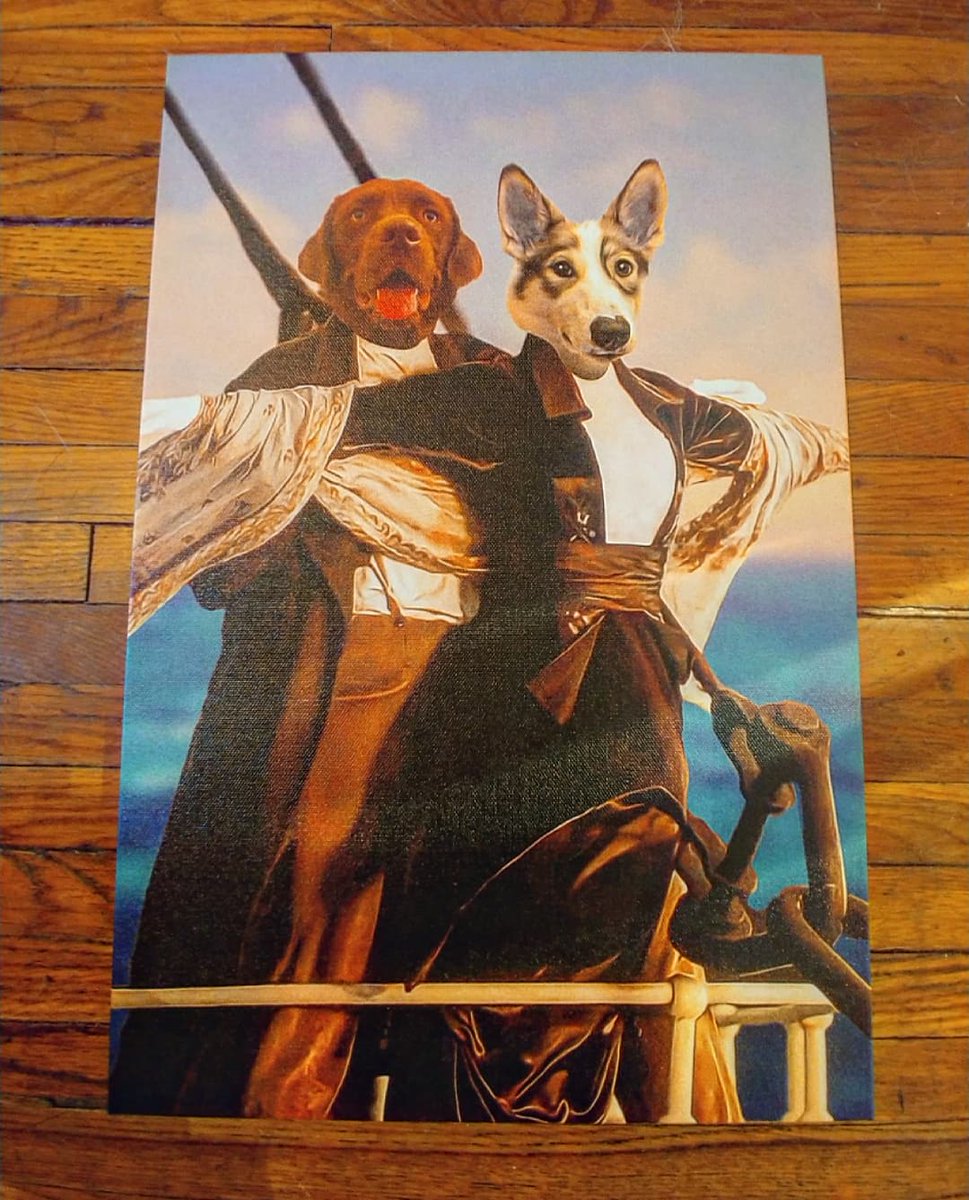 Morty_and_Freya's tweet photo. Check out this completely awesome #titanic canvas art! 

@doggovinci did an absolutely amazing job for us - what do you think?? 

We cannot stop laughing at how great this truly is! 

#canvasart #funnydog #canvasedit #masterpiece #dogsoftwitter #dog #dogsofguelph #funny https://t.co/OSCBTJyyEk