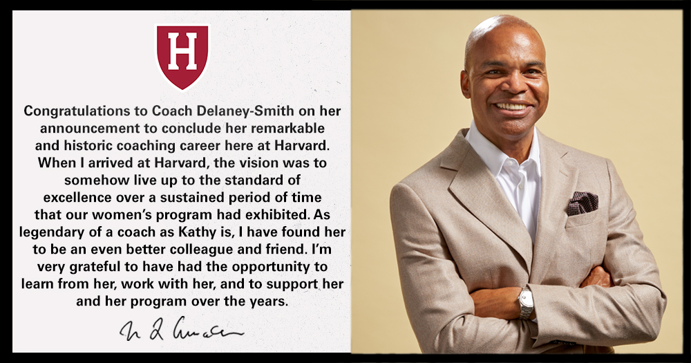 HarvardMBB's tweet photo. A statement from Coach Amaker on @HarvardWBB's Kathy Delaney-Smith.

#OneCrimson #GoCrimson https://t.co/XCDQGVddvV