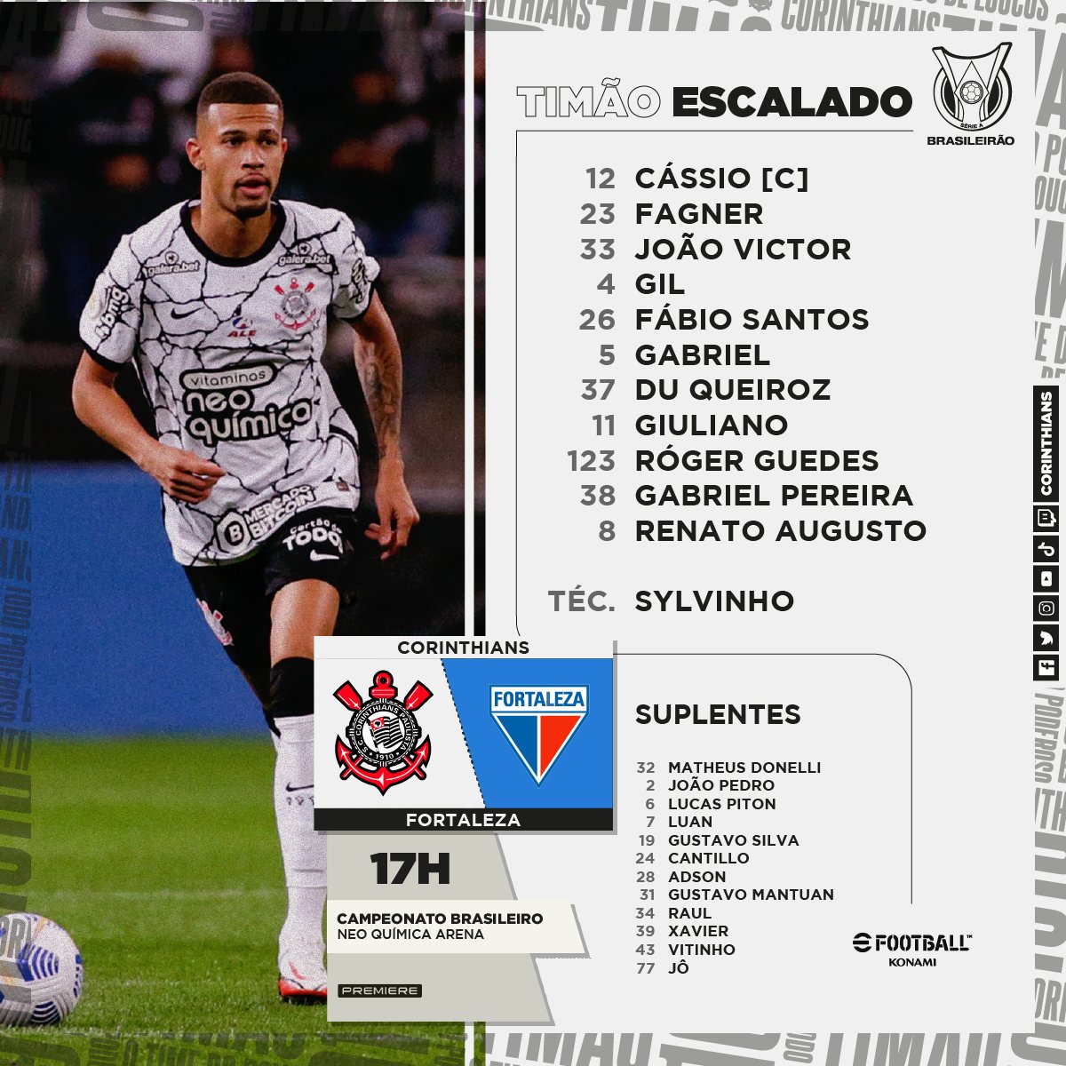 Corinthians's tweet photo. Corinthians escalado! 📋

#SCCPxFOR
#VaiCorinthians https://t.co/15e2cmaB0r
