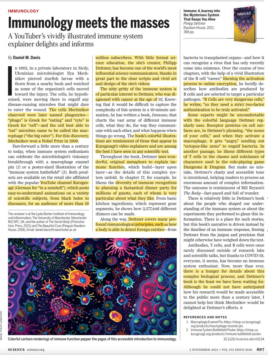 Eric Topol (@erictopol) on Twitter photo If you're looking for a very alluring educational video and book on the immune system, look no further
"B cells...need a strict two-factor authentication to be truly activated" <a href="/Kurz_Gesagt/">Kurzgesagt</a>
youtube.com/watch?v=lXfEK8…
science.org/doi/10.1126/sc…
<a href="/ScienceMagazine/">Science Magazine</a> review by <a href="/dandavis101/">Dan Davis</a> If you're looking for a very alluring educational video and book on the immune system, look no further
"B cells...need a strict two-factor authentication to be truly activated" <a href="/Kurz_Gesagt/">Kurzgesagt</a>
youtube.com/watch?v=lXfEK8…
science.org/doi/10.1126/sc…
<a href="/ScienceMagazine/">Science Magazine</a> review by <a href="/dandavis101/">Dan Davis</a>
