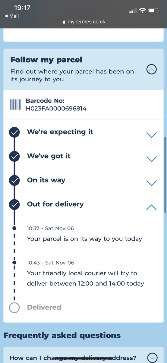 Bexage's tweet photo. Hey @Hermesparcels can you update my delivery info so I know why on earth my parcel hasn’t been delivered??? https://t.co/1naKaSmmWo