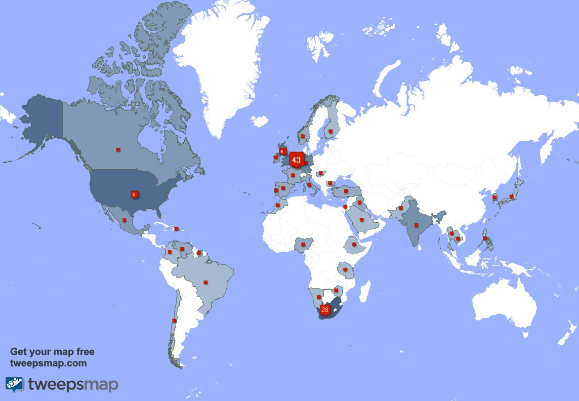 Special thank you to my 1 new followers from South Africa last week. tweepsmap.com/!Boogschutter10