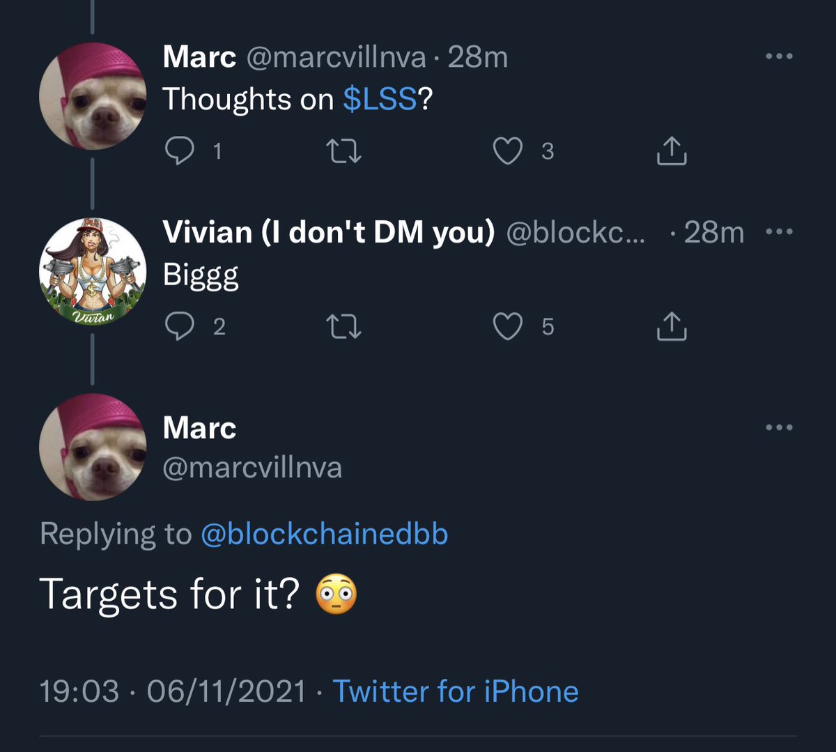 Jamie_Lyon's tweet photo. @marcvillnva @boomermindsets @blockchainedbb No, it’s because the run of chat went like this  ⬇️ so I was asking Bb to clarify if the targets she mentioned were for LSS or KDA. I thought KDA but was hoping for LSS 😂 https://t.co/HPsrnLlLLx