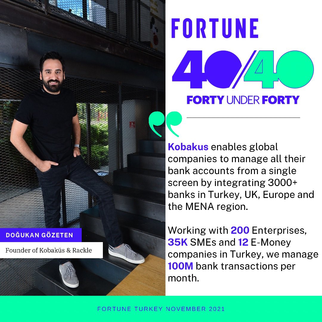 I would like to thank the Fortune Turkey team for choosing me to the Fortune"40 Under 40 - 2021" list. With this award, we will be pursuing our growth on a global scale with a greater passion. 🚀  #40under40 #fortune #startup #fintech #awards