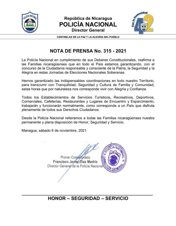 #PolicíaNacional informa a la comunidad nicaragüense:
#UnidosEnVictorias 
#NicaraguaTriunfa 
#EleccionesSoberanas2021