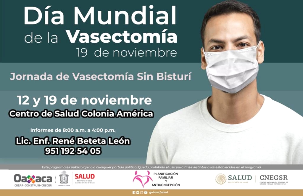 SSO_GobOax's tweet photo. En el marco del Día Mundial de la #Vasectomía, cuya fecha de ocurrencia es el próximo 19 de noviembre, desde los @SSO_GobOax se llevarán a cabo #JornadasDeVasectomíasSinBisturí.

✅ El 12 y 19 de este mes, esta actividad se realizará en el Centro de Salud de la Col. América. 👇🏽🧐 https://t.co/0caUDQr32Y