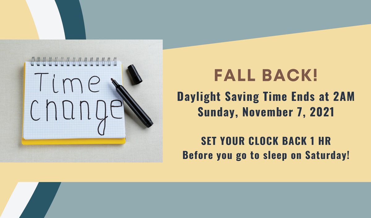 SMSophiesCenter's tweet photo. The end of daylight saving time — and your extra hour of sleep is fast approaching — the seasonal time change is Sunday, November 7th @ 2 AM!

https://t.co/MoFzIHy6RB https://t.co/I5g06AsItI