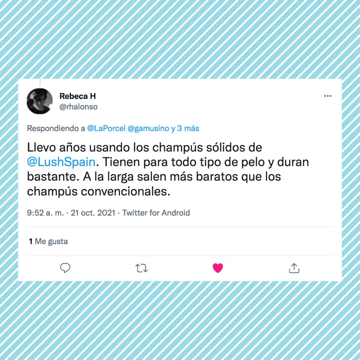 LushSpain's tweet photo. ¡No podemos estar más de acuerdo con @rhalonso! ☺️ Nuestros champús sólidos, #sinenvases, duran hasta 80 lavados, el equivalente a 3 botellas de champú líquido de 200ml. ♻️💪

Hay diez opciones para elegir. ¡Reduce tu plástico!
👉 https://t.co/RTGnSN0TEP #lushspain #champusolido https://t.co/6S27jwEkSF
