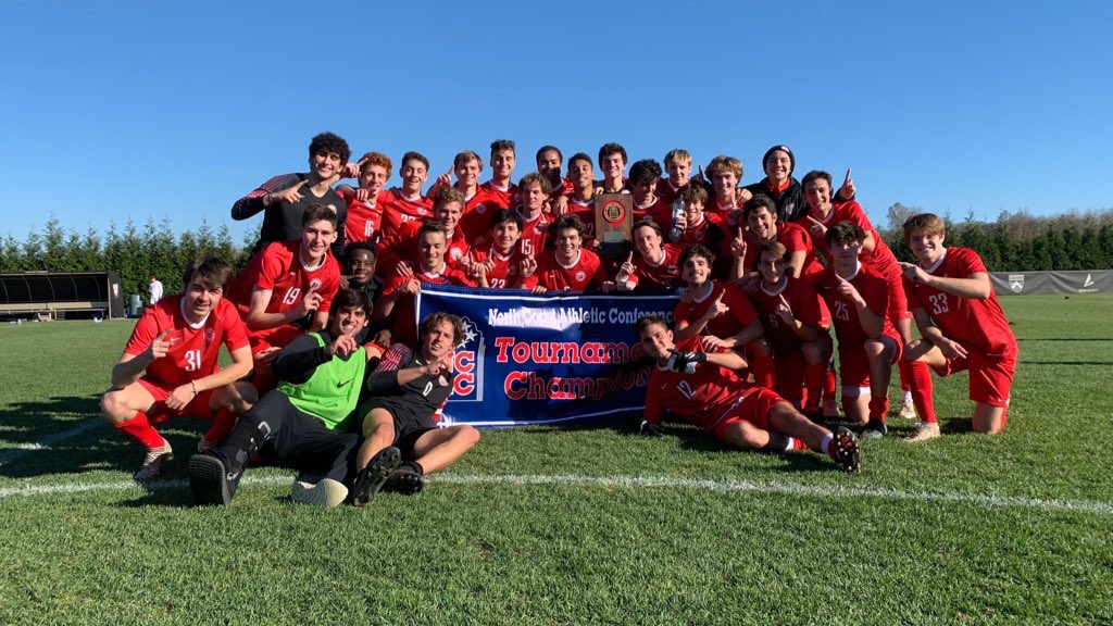 NCAC's tweet photo. .@BigRedSoccer is the 2021 NCAC Men’s Soccer Tournament Champion! #NCACmsoc21 🏆 https://t.co/13tBt3dnzB