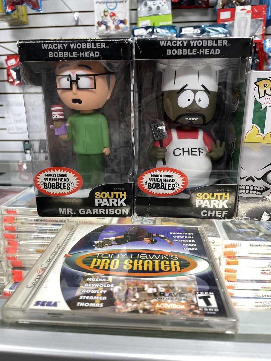 ArcadeBrooklyn's tweet photo. Some of today’s trade-ins. #southparkmrgarrison #southparkchef #ghostrider #baseballfury #tonyhawk #bvg2 #brooklyngamesandarcade https://t.co/JmwlbgKWyI