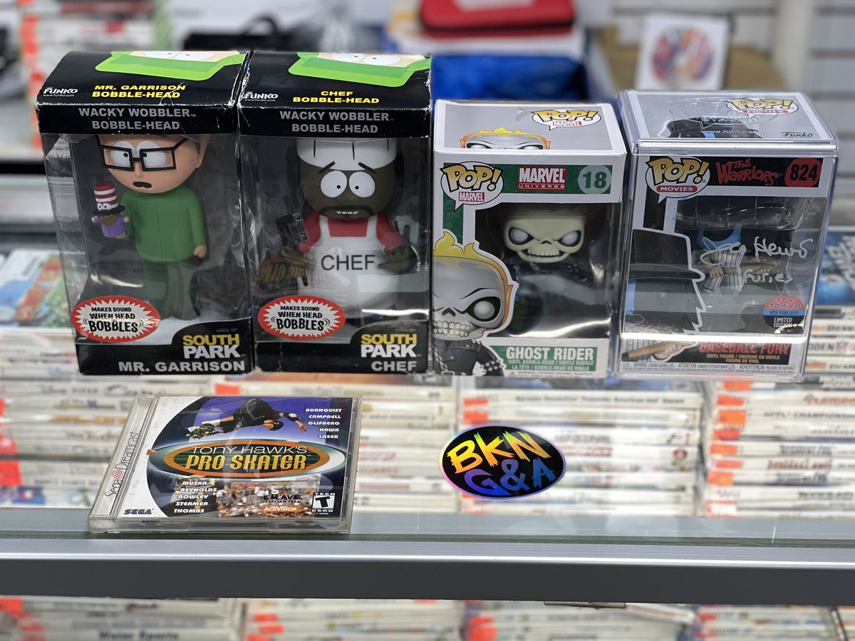 ArcadeBrooklyn's tweet photo. Some of today’s trade-ins. #southparkmrgarrison #southparkchef #ghostrider #baseballfury #tonyhawk #bvg2 #brooklyngamesandarcade https://t.co/JmwlbgKWyI