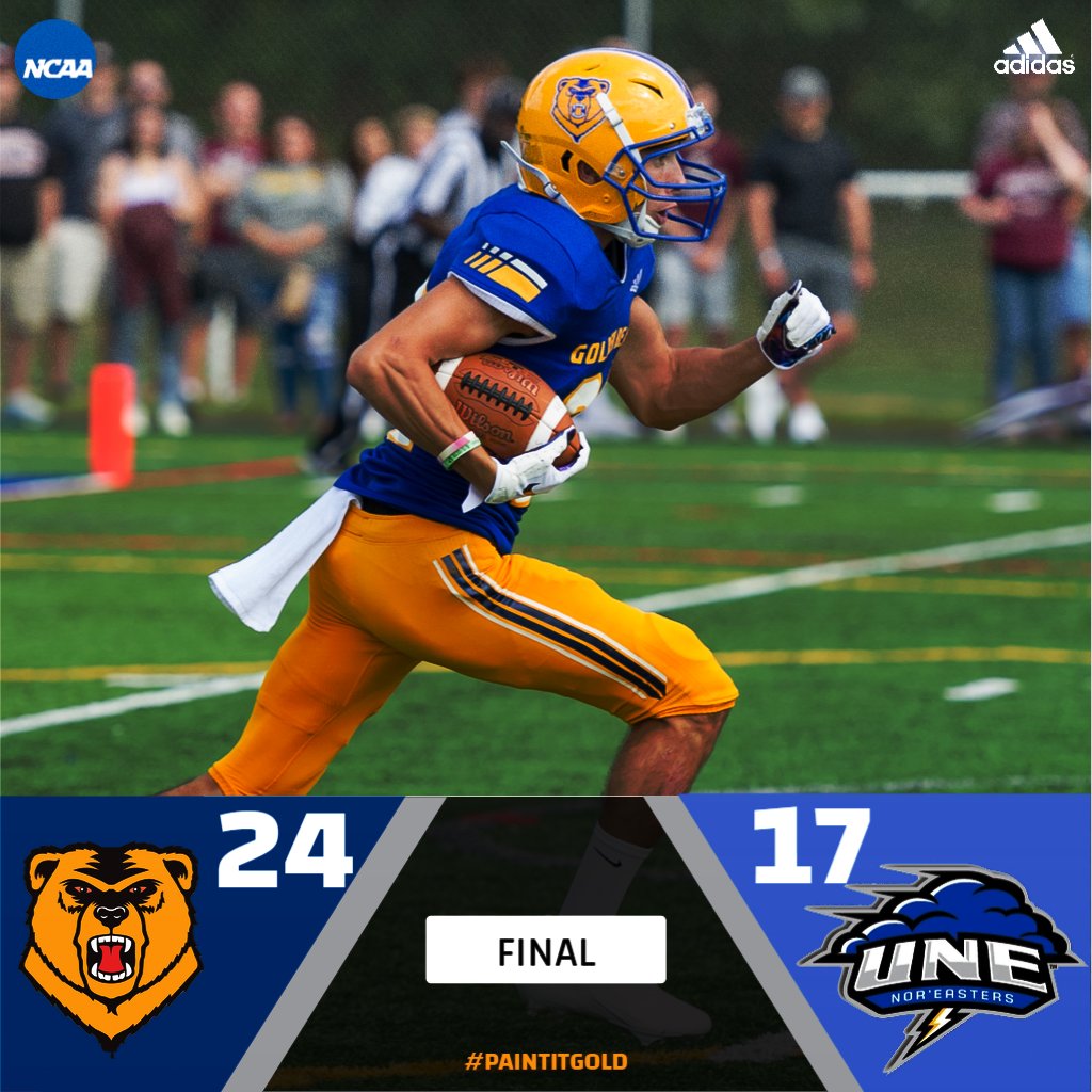 WNE_GoldenBears's tweet photo. GOLDEN BEARS WIN!!
@wnefb takes down the Nor'Easters 24-17 in @CCC_Sports action earlier today! #PaintItGold https://t.co/SJ2uZtH22N