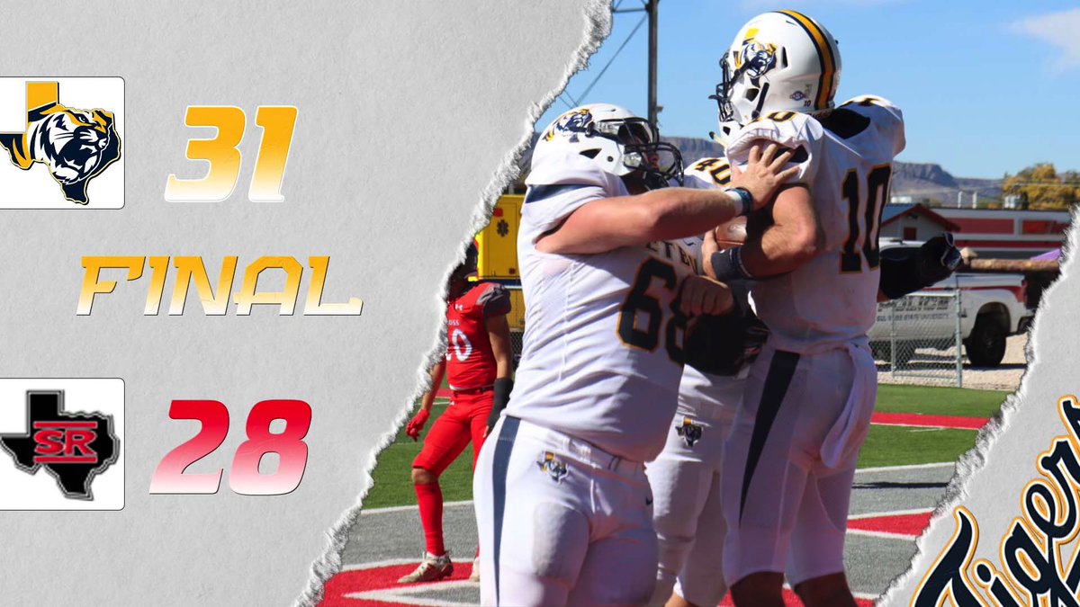 #TIGERSWIN
🐯3️⃣1️⃣ (5-4/4-4)
🐺2️⃣8️⃣ (2-6/2-6)

<a href="/ChildAlek/">Alek Child</a> | 159 yds passing; 71 yds rush; 3 rushing TDs
<a href="/young_kinggjt/">jaden thomas 🕊</a> | 106 yds rushing; 1 TD
T.Gray | 76 yds receiving 
<a href="/JusticeHenson03/">Justice “Juice” Henson</a> | 8 tkls
R.Williams | 1 INT
#ETBU Defense | 2 FF, 1 INT

#TexasTigers #ascfb #d3fb