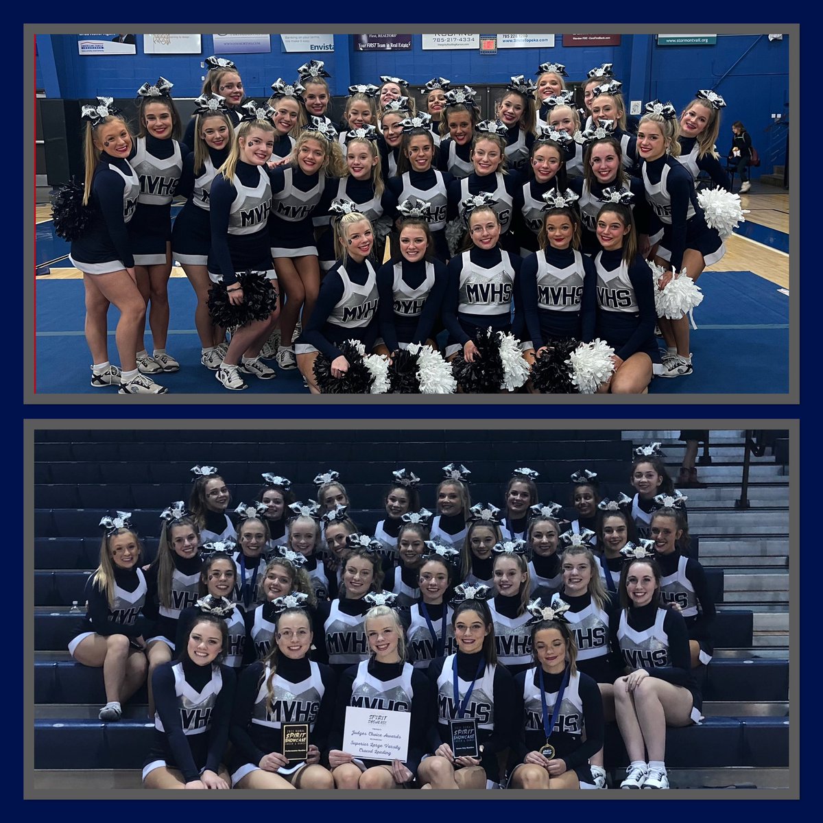 A Great Cheer Competition in Topeka! 1 superior for Performance, 1 superior for Game Day, and Judges choice for Crowd Leading! Go Jags! 💙🎀 #mvcheer