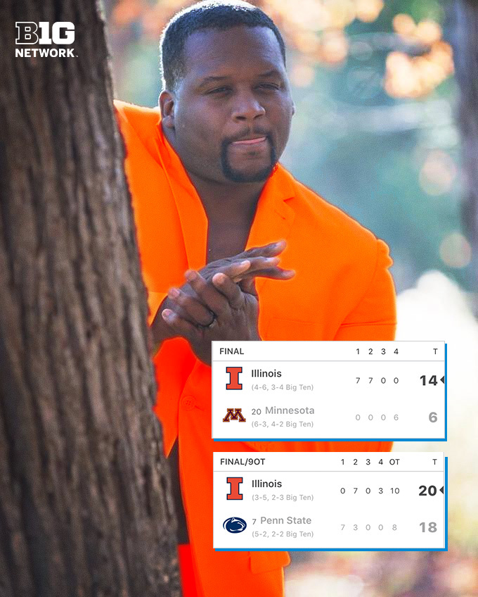 BigTenNetwork's tweet photo. When @IlliniFootball sees a ranked team on the road 😂 https://t.co/96KSagrv7V