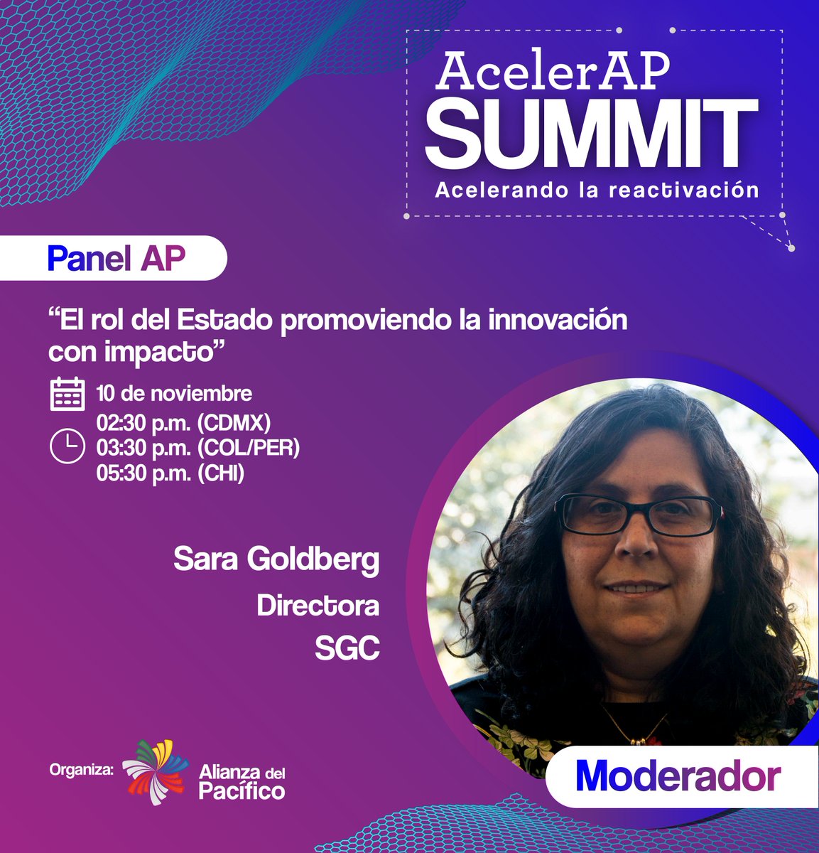 sara_goldberg's tweet photo. El miércoles 10/11 estaré moderando el Panel "El rol del Estado promoviendo la innovación con impacto" que se va a desarrollar en el marco de AcelerAP SUMMIT!
¡No te pierdas #AcelerAPSummit!
@A_delPacifico https://t.co/KeHmGopdaS