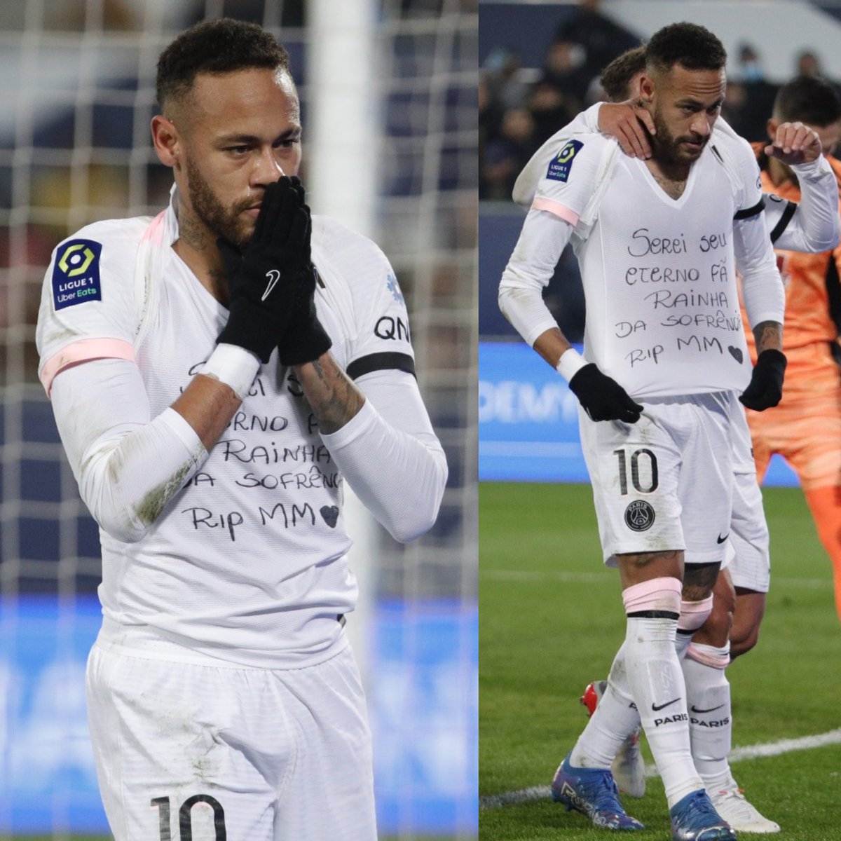 InvictosSomos's tweet photo. Neymar Júnior dedicándole su DOBLETE ante Bordeaux a Marilia Mendonça, cantante brasileña que, lamentablemente, falleció ayer en un accidente aéreo. QEPD. https://t.co/Czcjrmm5xx