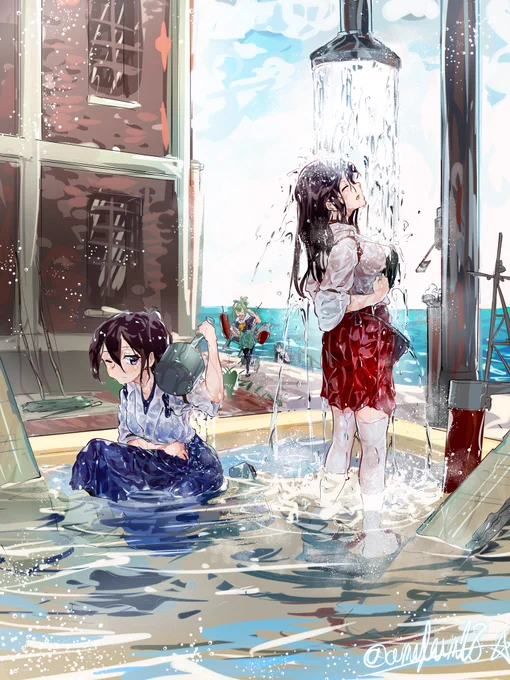 #艦これ
最近、潮をかぶった艤装を放置して整備不良をおこす艦娘が多いため、洗体シャワーと腰洗い槽を設置しました。
帰投した艦娘はこちらで汚れを洗い流してから部屋に上がるようにしてください。(明石の貼り紙) 