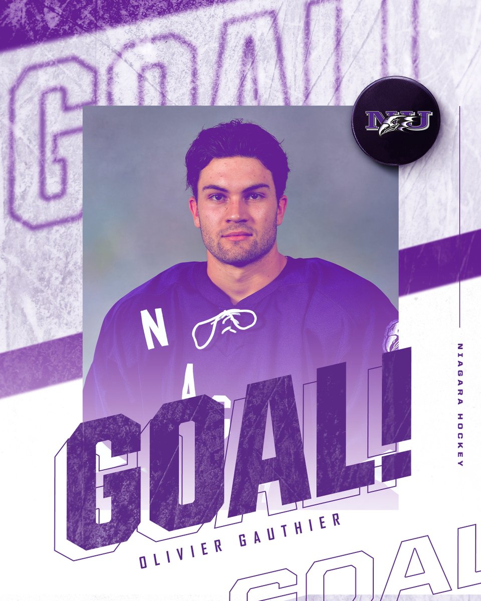 NiagaraMHKY's tweet photo. P1 - 5:31 | GOALLLL!!!! Olivier Gauthier scores his first goal as a Purple Eagle, assisted by Jack Zielinski, to give NU a 1-0 lead!

#Uncommon https://t.co/SRgiJBnGTb