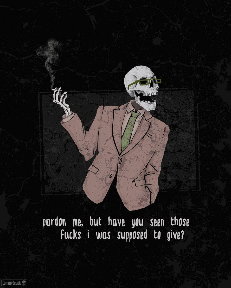 SkullLover10's tweet photo. #art #artwork #artist #darkart #darkartist #funny #funnyart #tommydevoid #lowbrow #lowbrowart #illustration #digitalart #skeletonart #spookyseason #halloween #halloweenart #quotes #skull #skullart #skulldrawing #spookyart #skullshirt #dontgiveafuck #💀 #hifructosemag #juxtapoz https://t.co/MXzRKtXEXc
