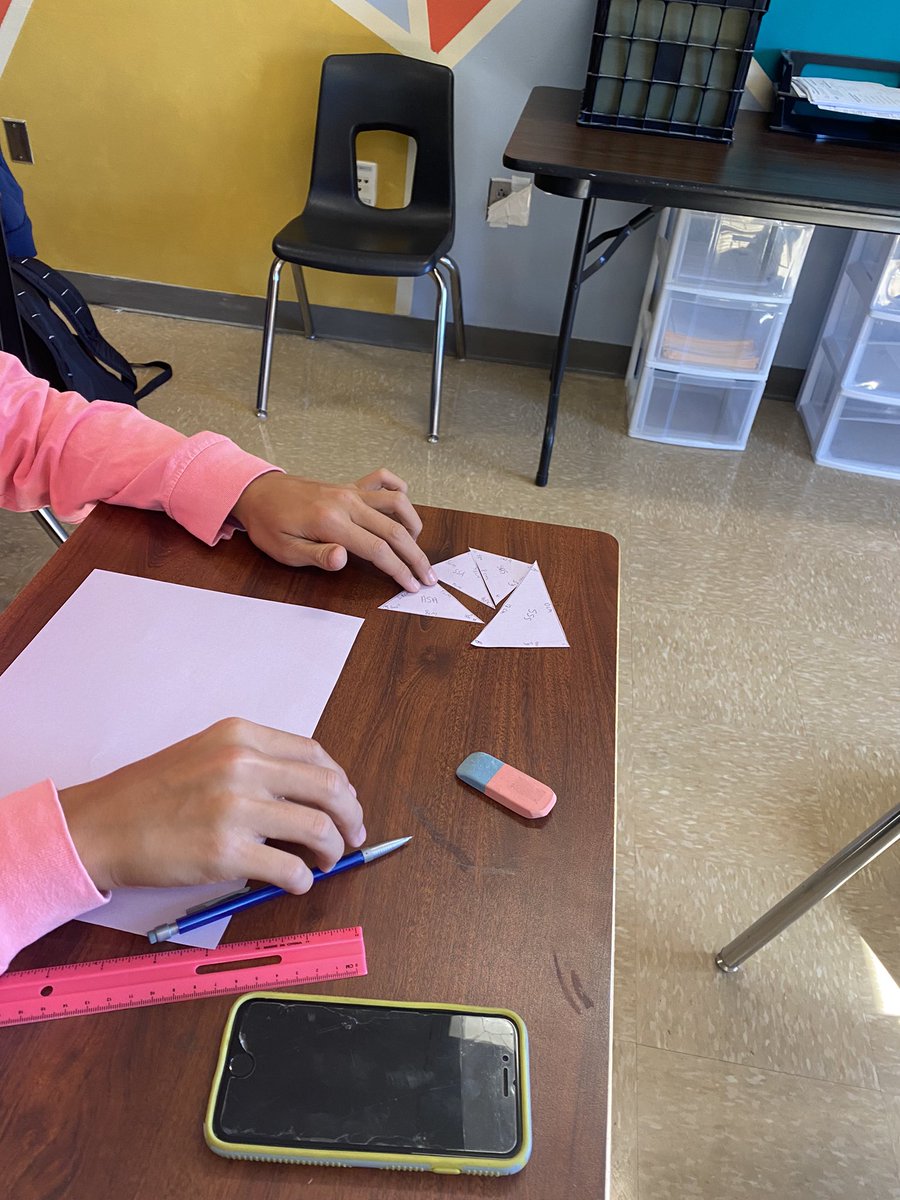 MsPMathClassWC's tweet image. Did a discovery lesson over congruent triangles last week! The students got to see why the triangle congruency postulates work and why some don’t. It got them excited for triangle congruence! #mathonamission #teacher #studentcentered