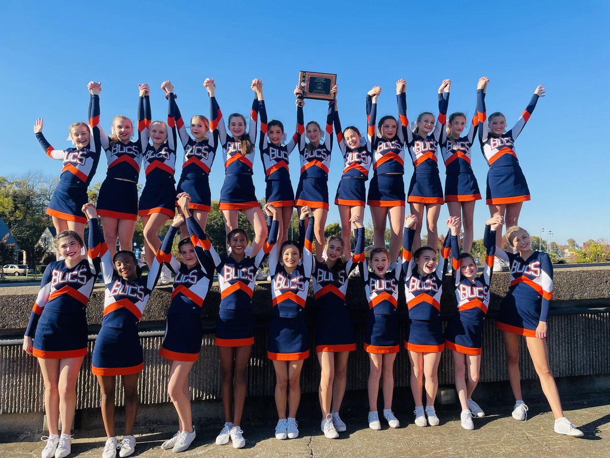 Congratulations to our Coaches and Cheerleaders! New Division...Same result! 🧡STATE CHAMPIONS💙 #4inaROW #WeAre1 #GoBucs