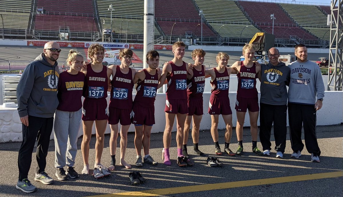 Congrats to the Davison Boys Cross Country Team today at the State Finals. We have 2 All State Runners, with Brady McArdle and Kenny Minto and the team took 13th place as a whole.  Best team finish in school history.  Nice work CARDS!! #DavisonMadeXcountry💪