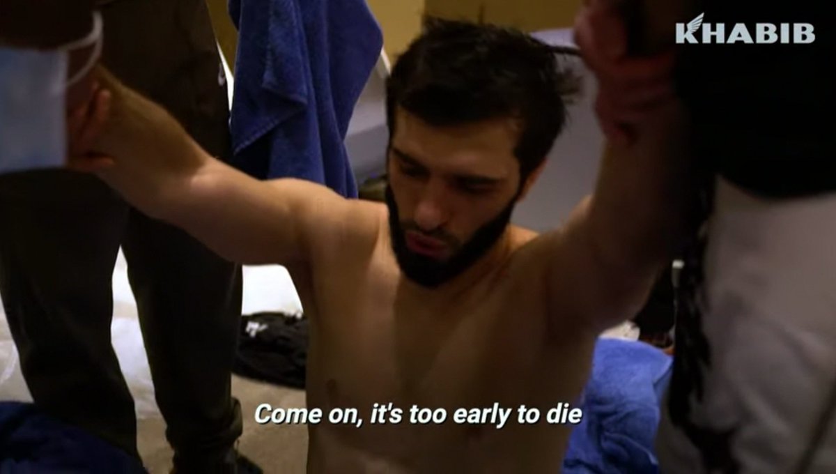 Khabibteam to Zubaira Tukhugov during his Weightcut for #UFC267 when he's nearly unconscious.....

Scary.