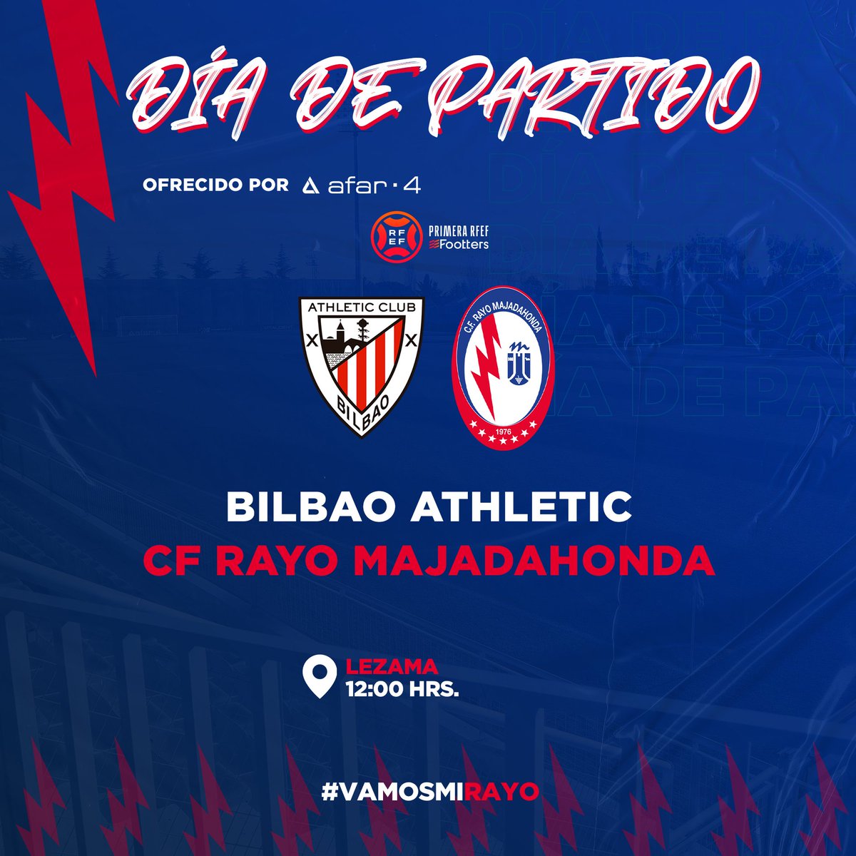 ⚽️ ¡MATCHDAY!

🆚 Bilbao <a href="/AthleticClub/">Athletic Club</a> 
🏆 J11 #PrimeraRFEFootters  
⏰ 12:00h
🏟️ Lezama
📺 <a href="/footters/">footters _</a>

#⃣ #AthleticRayoMajadahonda

#VamosMiRayo⚡