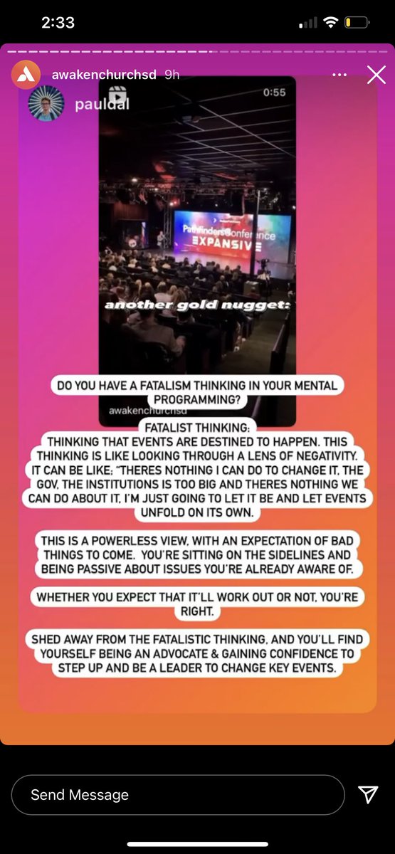 AwakenExposed's tweet photo. They also love to use #emptyplatitudes! Is anyone buying this?? Isn’t #fatalisticthinking just being #pessimistic ? #mentalprogramming, change #keyevents what does any of this mean?? #AwakenChurchsd #awakenpathfinders #awakenchurchinternship #taketerritory #askdrmatt #pleasedont https://t.co/kGL34yOIhU
