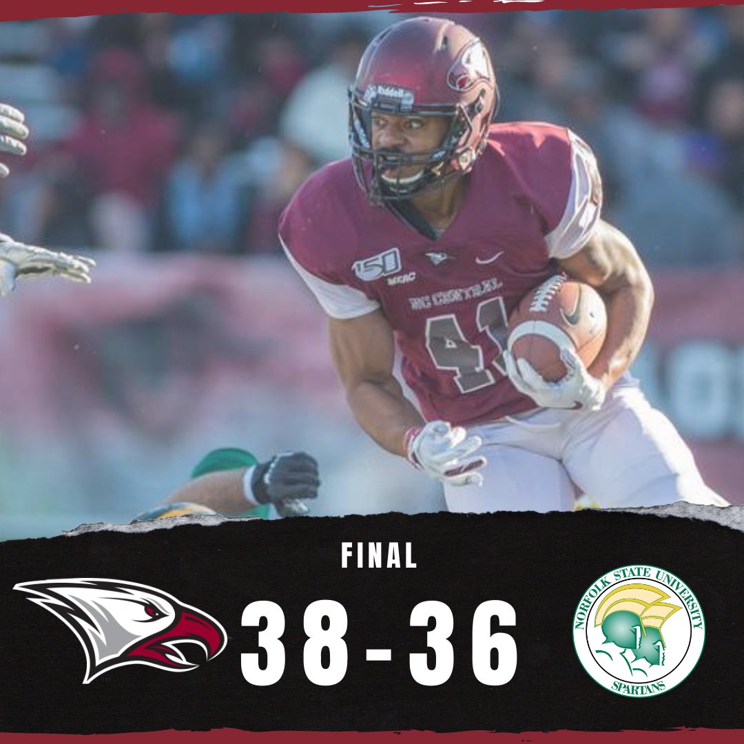 NCCU_Football's tweet photo. IT’S A MAROON &amp; GRAY VICTORY‼️ FINAL SCORE NCCU 38, NORFOLK ST 36❗️

#beGREAT | 🦅🏆🦅 https://t.co/Kl9fRumS3f