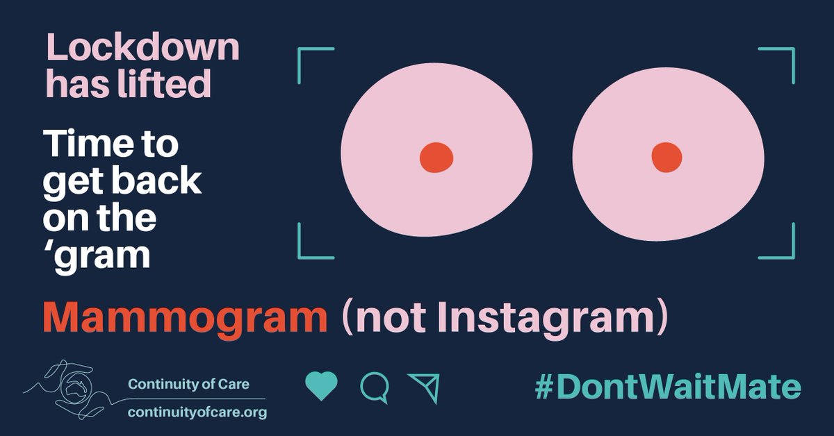 MedicinesAus's tweet photo. Time to finally get back on the ‘gram!

We of course mean #mammogram, not Instagram… 

Book in for a breast screen today. #DontWaitMate #DontSkipTests https://t.co/rj1yUoP26p