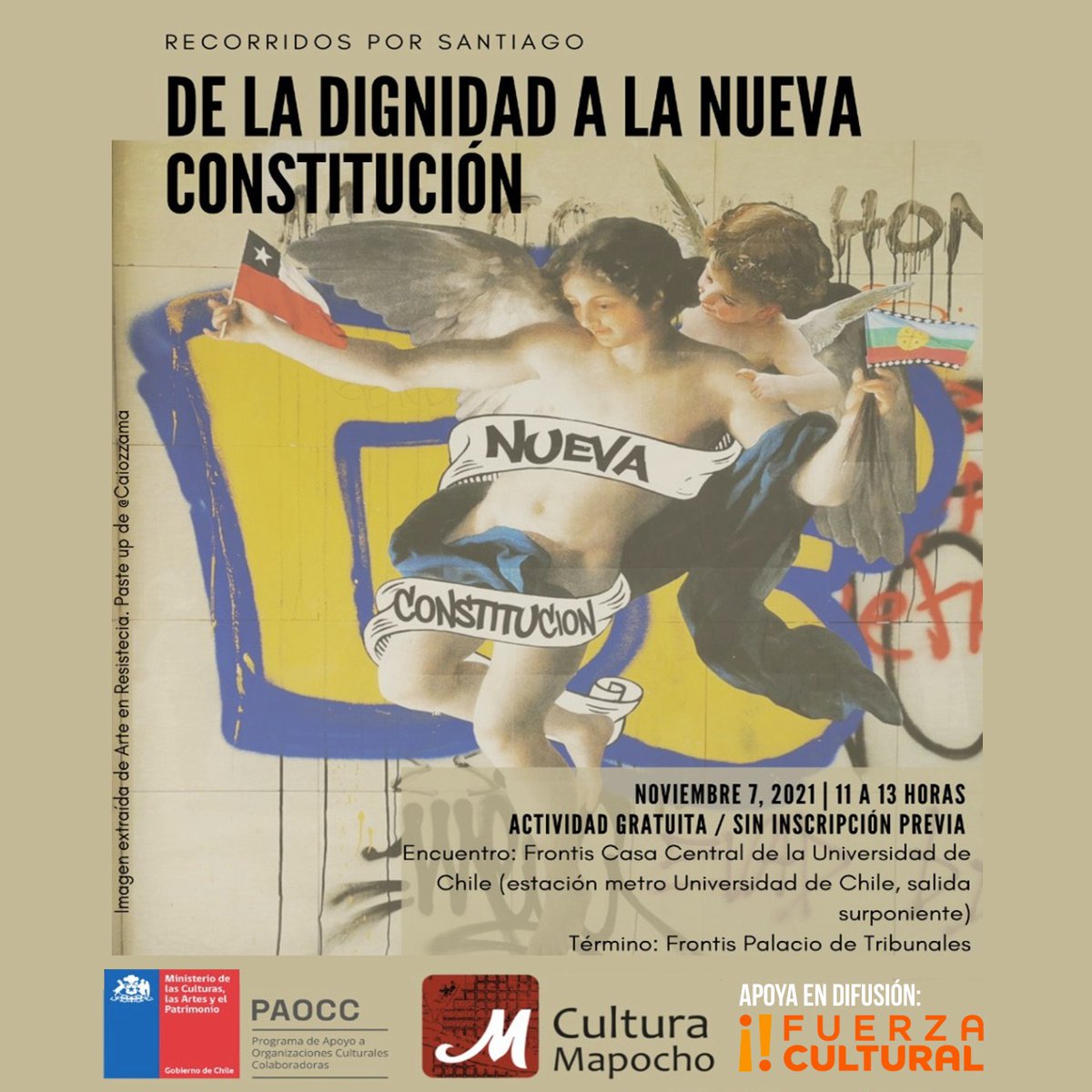 *ESTE DOMINGO 7 - RECORRIDO PATRIMONIAL - DE LA DIGNIDAD A LA NUEVA CONSTITUCIÓN!*

Cultura Mapocho, nos invita este domingo a un nuevo y muy significativo recorrido patrimonial familiar, a pie, totalmente gratuito y sin inscripción previa!

#chile #recorridopatrimonial #cultura