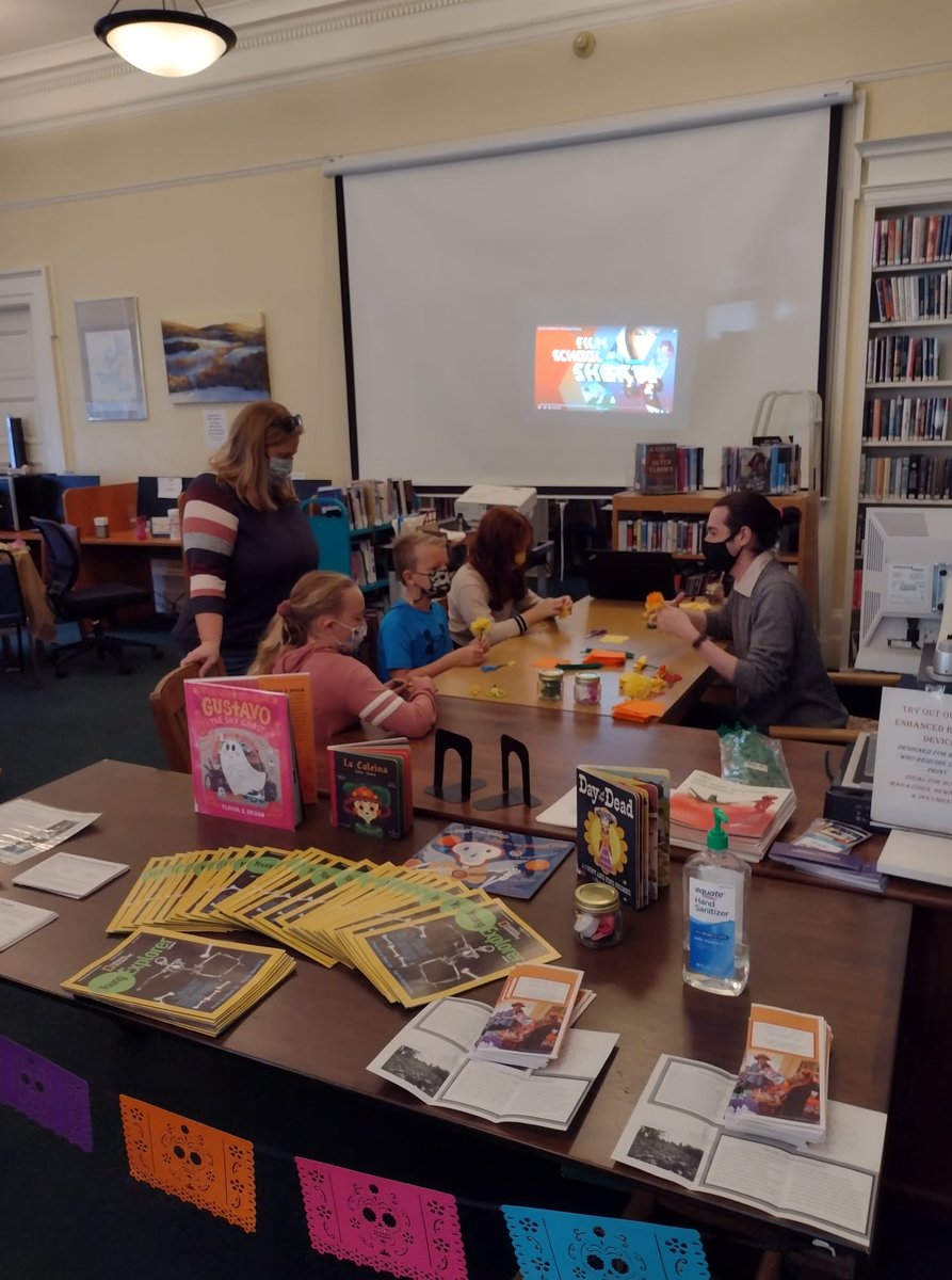 CoopGradProgram's tweet image. Dr. Walker's Migrations and Community class had a record turnout for their Día de Muertos event today at the Village Library of Cooperstown! Thanks to all who attended and helped make the event possible.